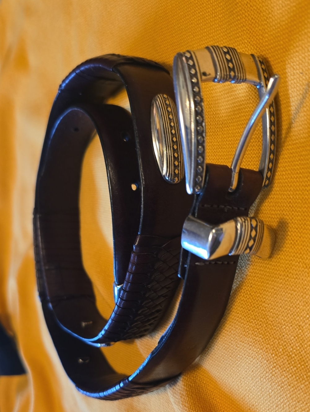 Brighton Dark Brown Leather Belt with Decorative Silver-Tone Buckle